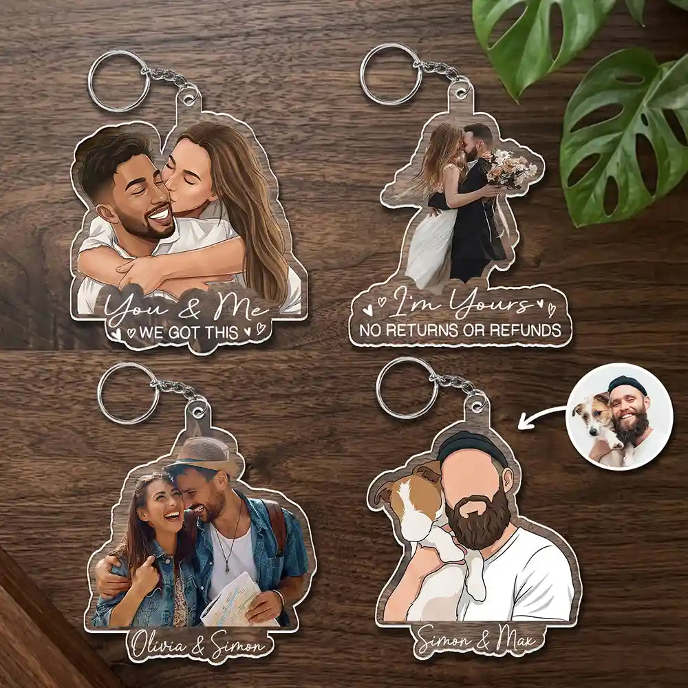 Custom Photo, Art Design, Family, Adorable, Photo - Semi Realistic Portrait - Custom Photo Semi Realistic Portrait Family Couple Pet Lovers Portrait - Personalized Acrylic Keychain