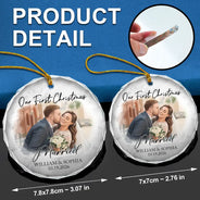 Art Design, Christmas, Married Couple, Romantic, Gift For Couples, Photo - Semi Realistic Portrait - Custom Photo Semi Realistic Portrait First Christmas As Mr & Mrs Couples - Personalized Glass Ornament