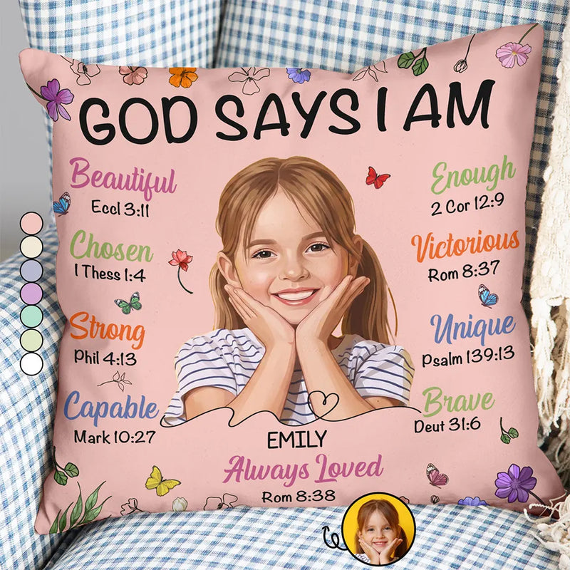 Art Design,Confident,Christmas,Gift For Yourself,Photo - Semi Realistic Portrait - Custom Photo Semi Realistic Portrait God Says I Am - Personalized Pillow