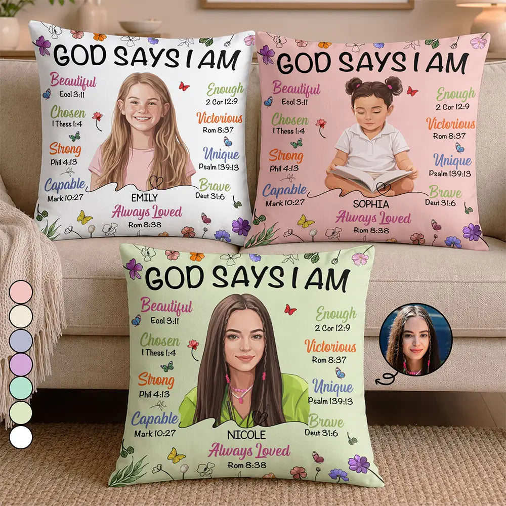 Art Design,Confident,Christmas,Gift For Yourself,Photo - Semi Realistic Portrait - Custom Photo Semi Realistic Portrait God Says I Am - Personalized Pillow