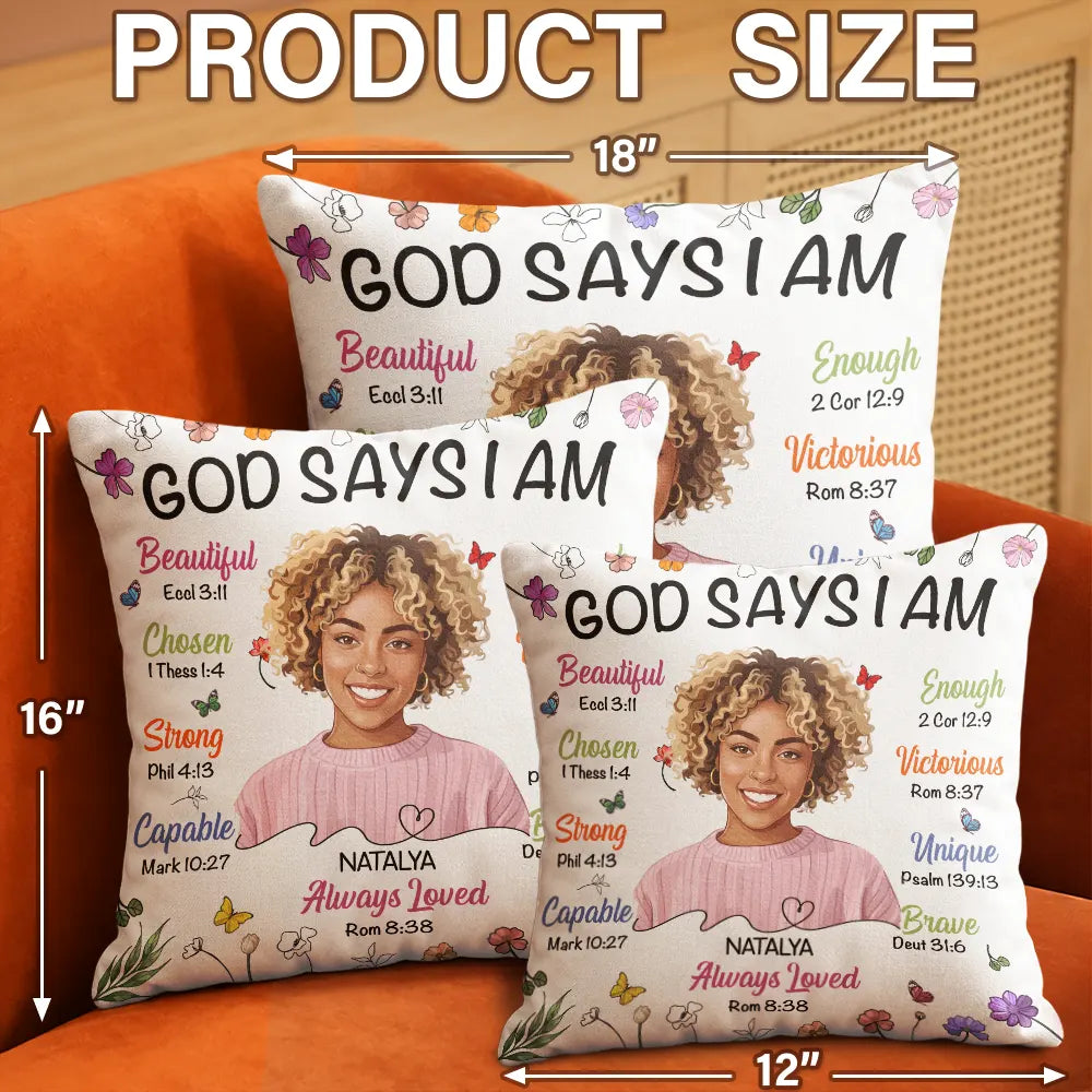 Art Design,Confident,Christmas,Gift For Yourself,Photo - Semi Realistic Portrait - Custom Photo Semi Realistic Portrait God Says I Am - Personalized Pillow