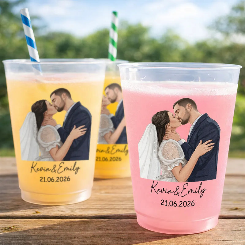 Custom Photo, Art Design, Gift For Couples, Romantic, Photo - Semi Realistic Portrait - Custom Photo Semi Realistic Portrait Romantic Couple - Personalized Frosted Cups
