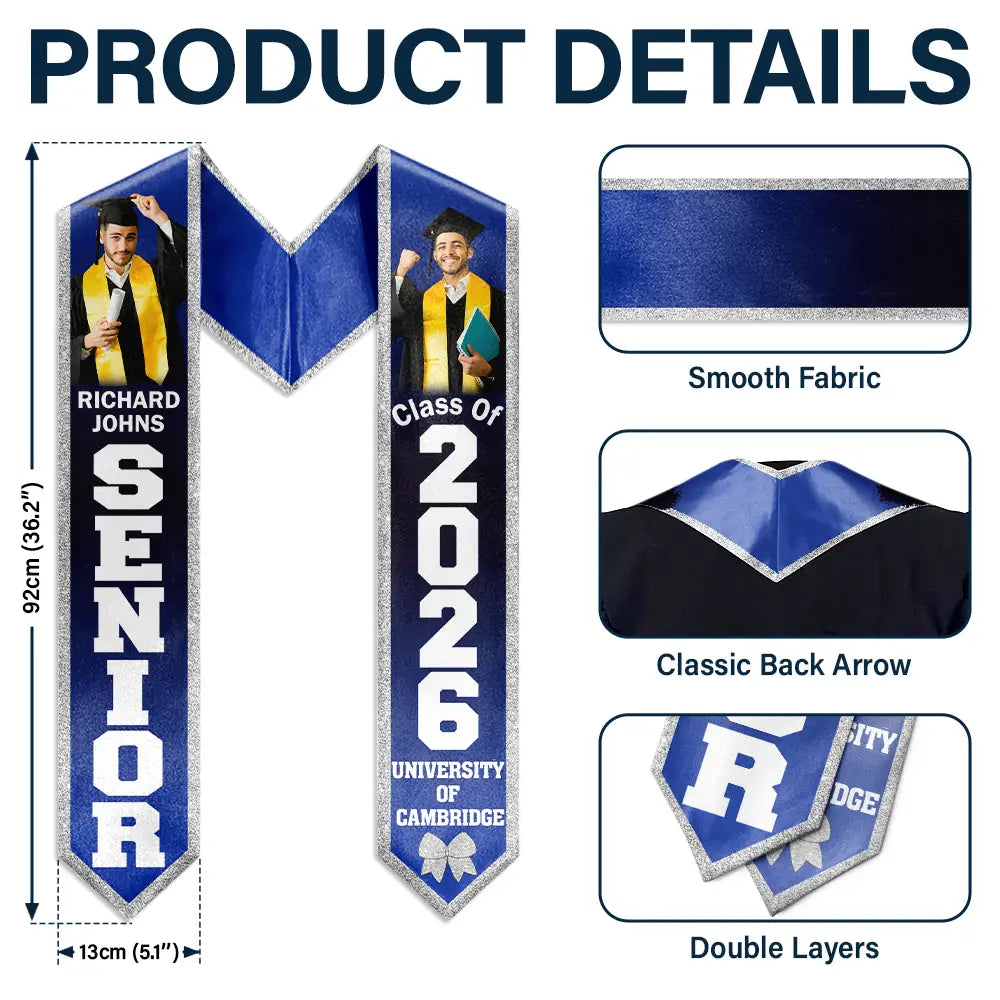 Gift For Yourself,Gift For Women,Gift For Men,Graduation,Happy - Custom Photo Senior Graduation - Personalised Stoles