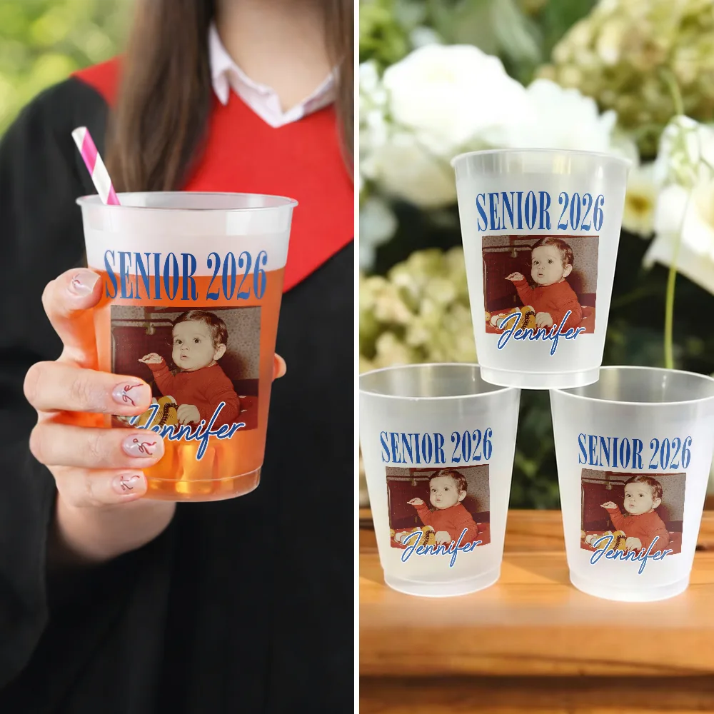 Gift For Women,Gift For Men,Graduation,Custom Photo,Happy,Gift For Yourself - Custom Photo Senior Vinatge Graduation - Personalized Frosted Cups