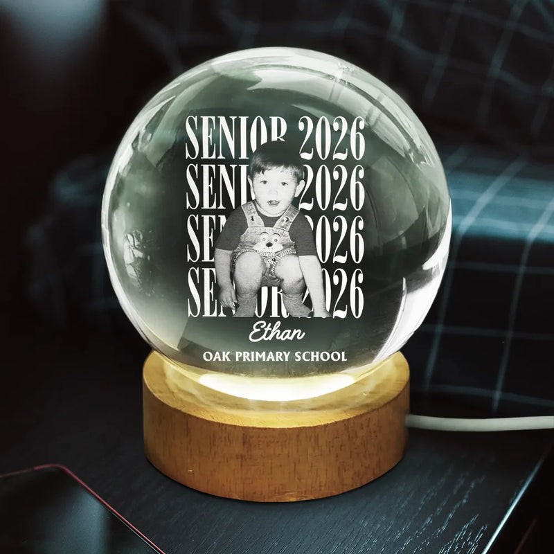 Graduation,Happy,Photo,Proud - Custom Photo Senior Vintage Portrait - Personalized Crystal Globe Lamp