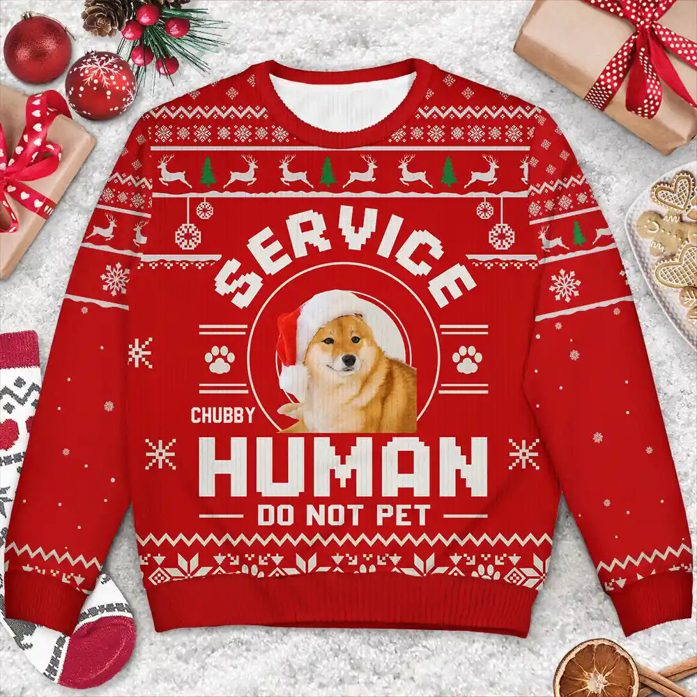Dog Lovers,Pet Lovers,Christmas,Funny - Custom Photo Service Human Do Not Pet - Personalized Unisex Ugly Sweater