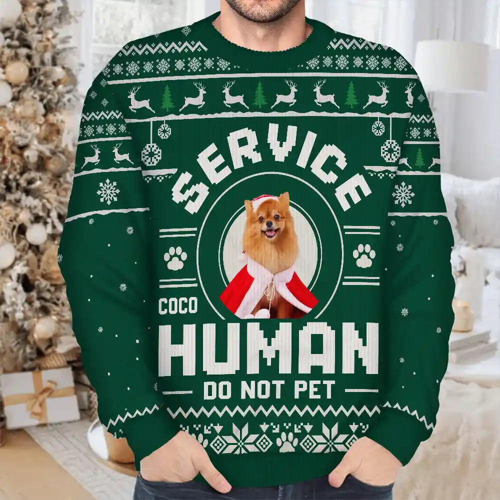 Dog Lovers,Pet Lovers,Christmas,Funny - Custom Photo Service Human Do Not Pet - Personalized Unisex Ugly Sweater