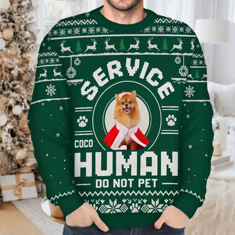 Dog Lovers,Pet Lovers,Christmas,Funny - Custom Photo Service Human Do Not Pet - Personalized Unisex Ugly Sweater