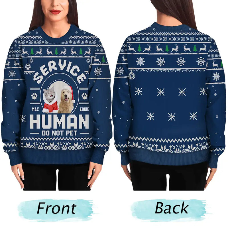 Dog Lovers,Pet Lovers,Christmas,Funny - Custom Photo Service Human Do Not Pet - Personalized Unisex Ugly Sweater