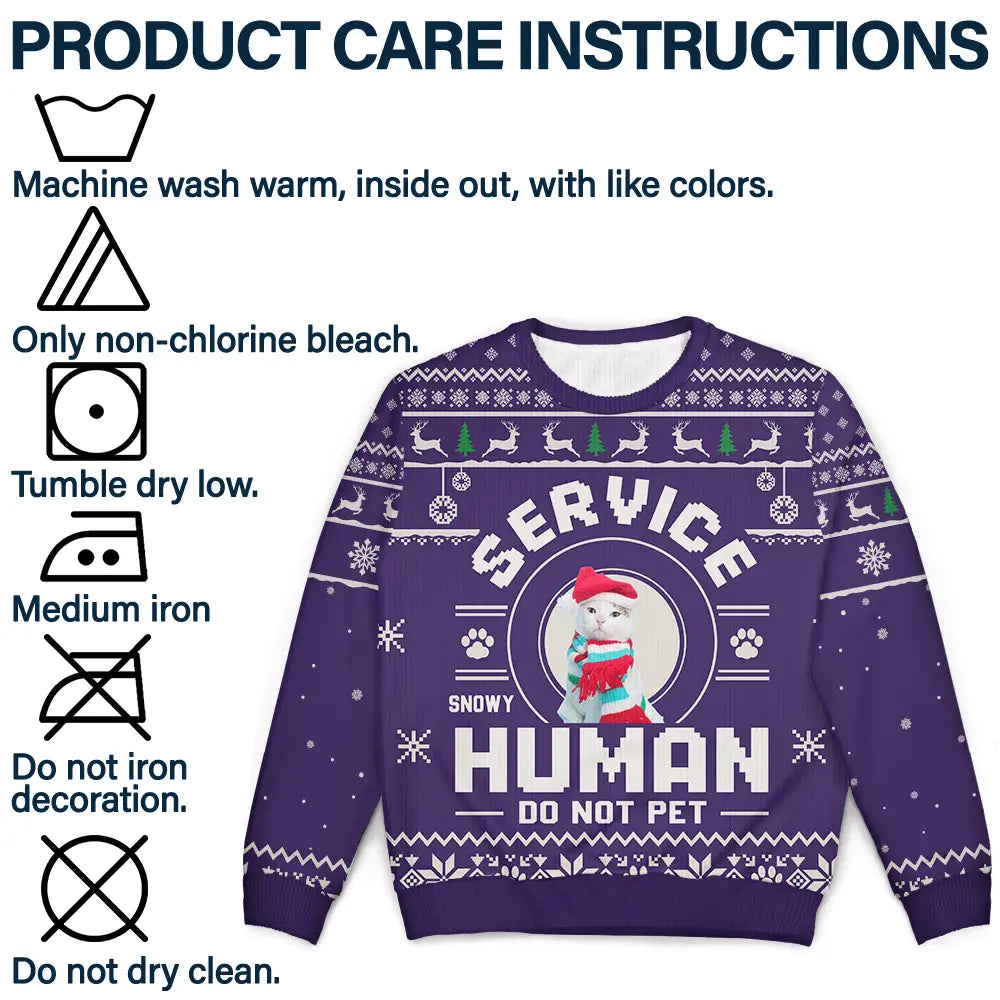 Dog Lovers,Pet Lovers,Christmas,Funny - Custom Photo Service Human Do Not Pet - Personalized Unisex Ugly Sweater