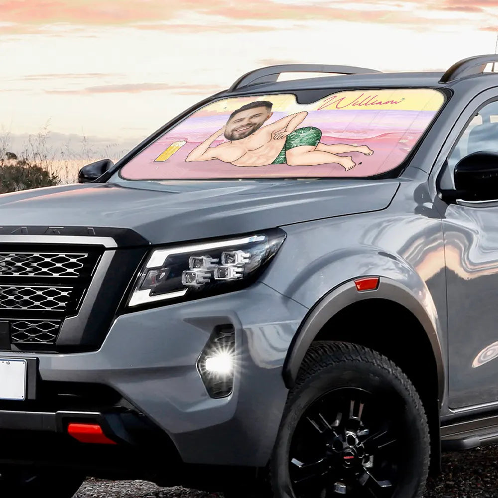 Gift For Yourself, Gift For Women, Gift For Men, Beach, Summer, Happy - Custom Photo Sexy Woman Man At The Beach - Personalized Auto Sunshade