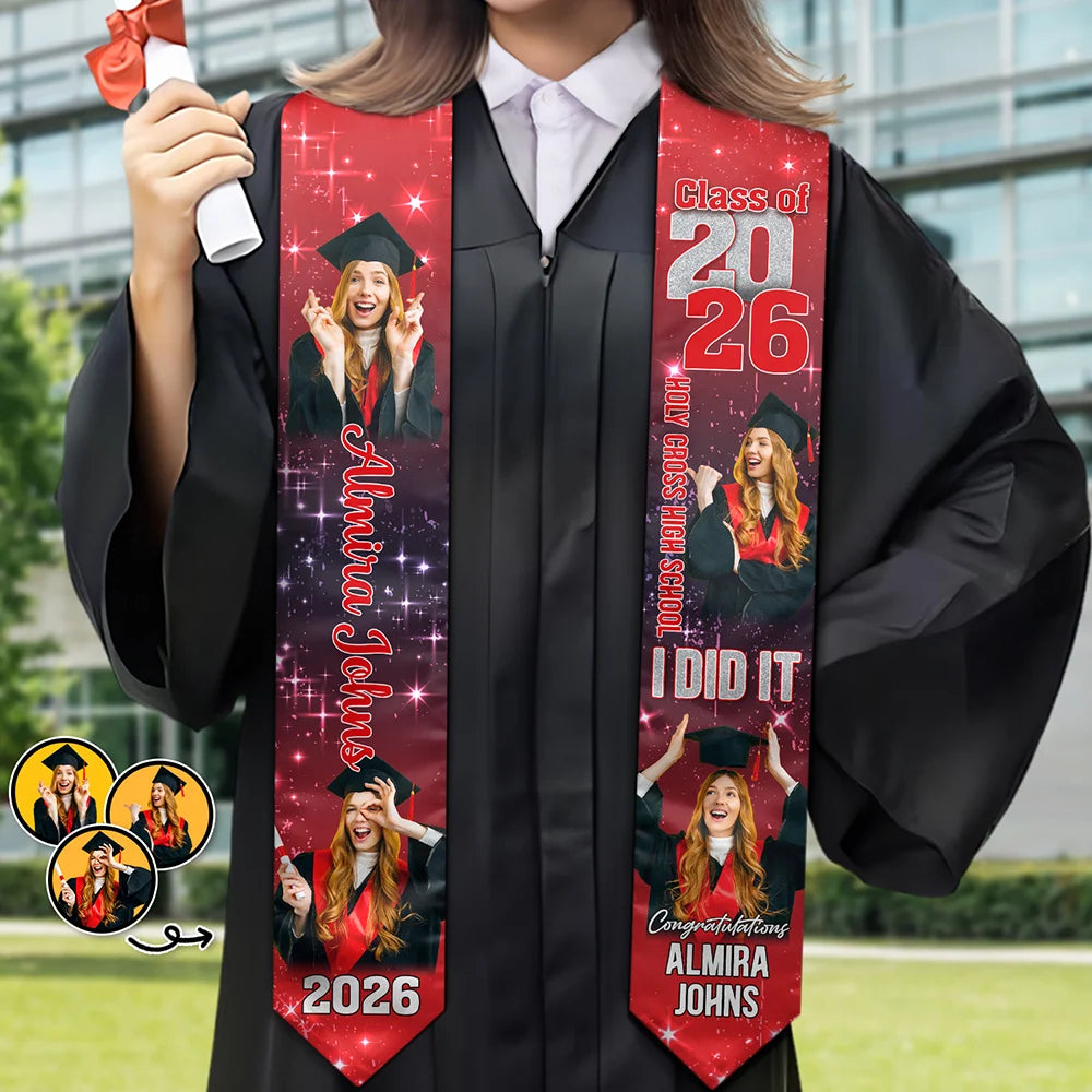 Graduation,Gift For Yourself,Gift For Women,Gift For Men - Custom Photo She Believed She Could So She Did - Personalized Stoles