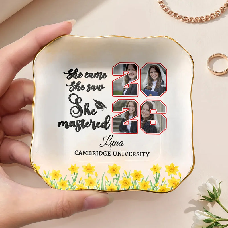 Graduation,Gift For Girlfriend,Gift For Bestie,Gift For Daughter,Happy - Custom Photo She Came She Saw She Mastered - Personalized Ring Dish