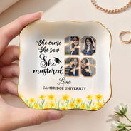 Graduation,Gift For Girlfriend,Gift For Bestie,Gift For Daughter,Happy - Custom Photo She Came She Saw She Mastered - Personalized Ring Dish