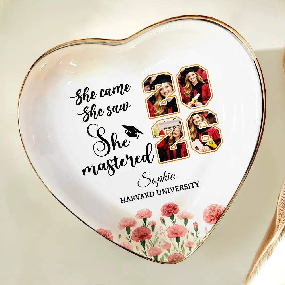 Graduation,Gift For Girlfriend,Gift For Bestie,Gift For Daughter,Happy - Custom Photo She Came She Saw She Mastered - Personalized Ring Dish