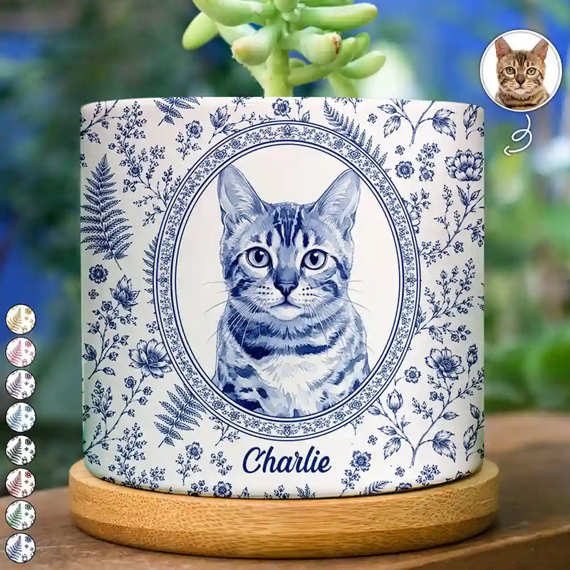 Top Market,Art Design,Pet Memorial,Cozy,Pet Lovers,Memorial,Photo - Porcelain Art Style - Custom Photo Single-Color Watercolor Dog Cat Pet Pet Portrait - Personalized Plant Pot