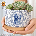 Top Market,Art Design,Pet Memorial,Cozy,Pet Lovers,Memorial,Photo - Porcelain Art Style - Custom Photo Single-Color Watercolor Dog Cat Pet Pet Portrait - Personalized Plant Pot