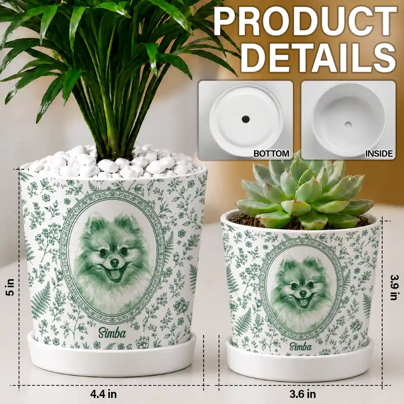 Top Market,Art Design,Pet Memorial,Cozy,Pet Lovers,Memorial,Photo - Porcelain Art Style - Custom Photo Single-Color Watercolor Dog Cat Pet Pet Portrait - Personalized Plant Pot