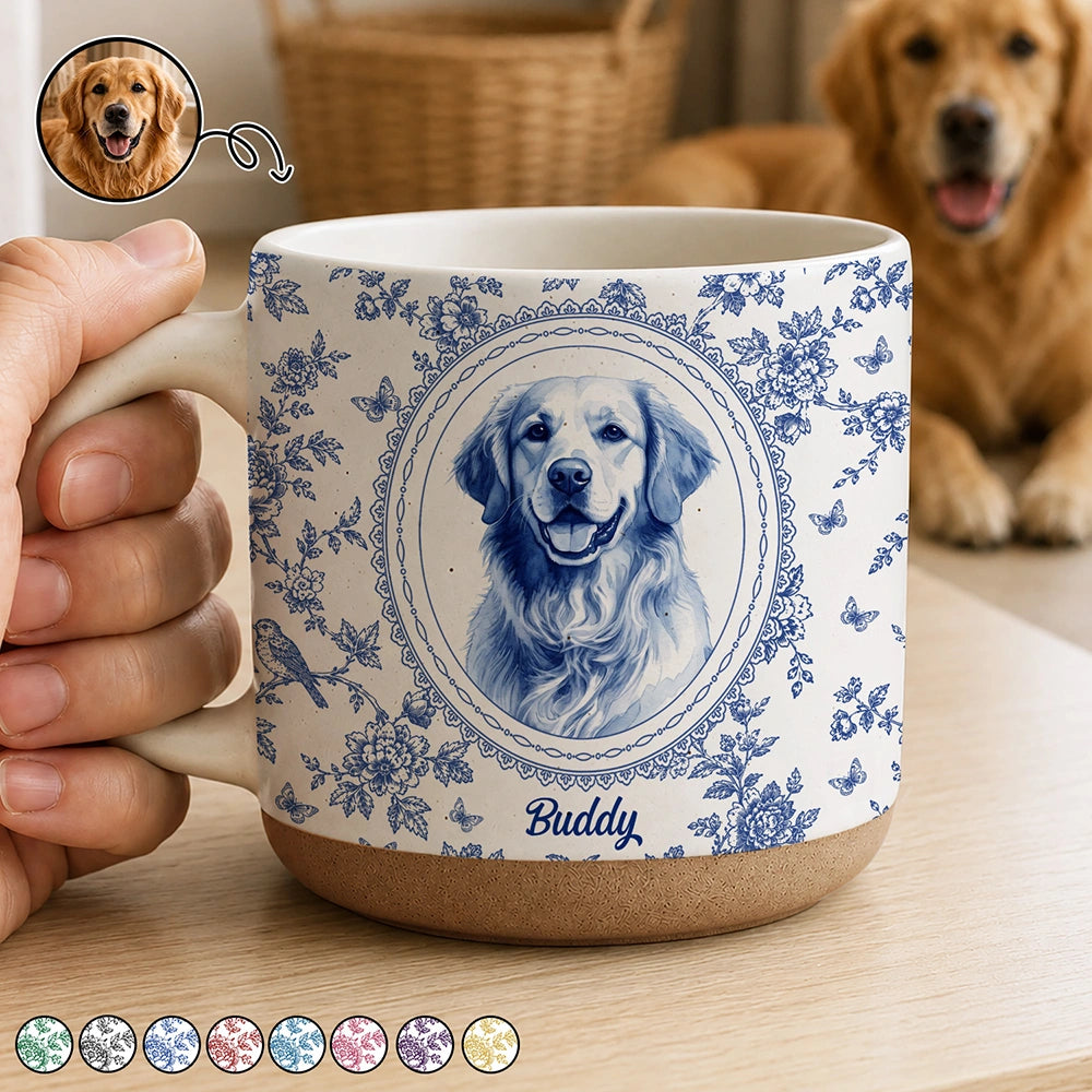 Custom Photo Single-Color Watercolor Dog Cat Pet Pet Portrait Flower - Personalized Pottery Mug