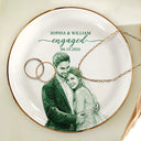 Art Design,Engaged Couple,Romantic,Gift For Couples,Wedding,Photo - Porcelain Art Style - Custom Photo Single-Color Watercolor Wedding Couple Engagement Bridal Shower - Personalized Ring Dish