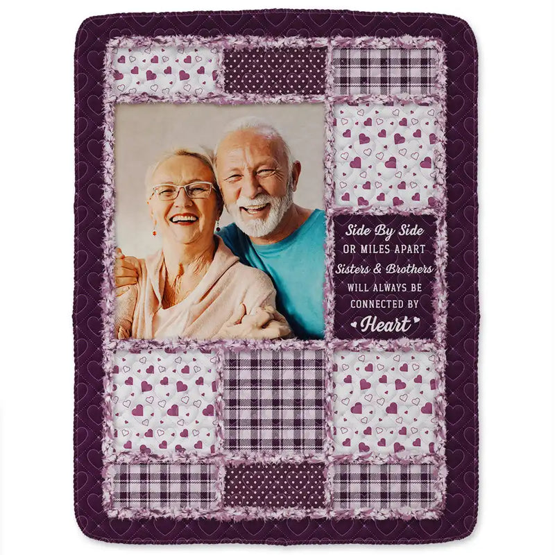 Christmas, Gift For Bestie, Gift For Sisters, Gift For Brothers, Gift For Sibling, Happy, Cousin, Family, Long Distance - Custom Photo Sisters Brothers Will Always Be Connected By Heart - Personalized Fleece Blanket, Sherpa Blanket