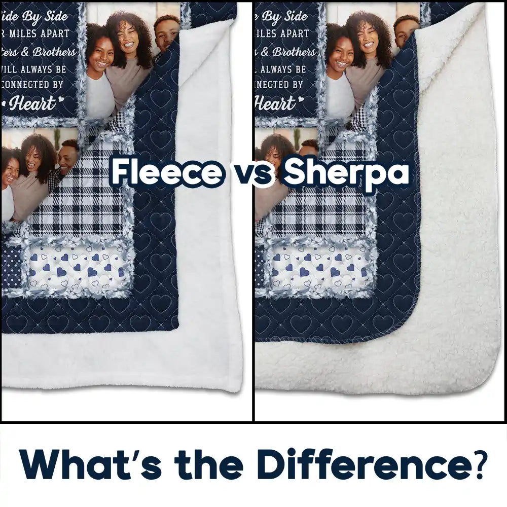 Christmas, Gift For Bestie, Gift For Sisters, Gift For Brothers, Gift For Sibling, Happy, Cousin, Family, Long Distance - Custom Photo Sisters Brothers Will Always Be Connected By Heart - Personalized Fleece Blanket, Sherpa Blanket