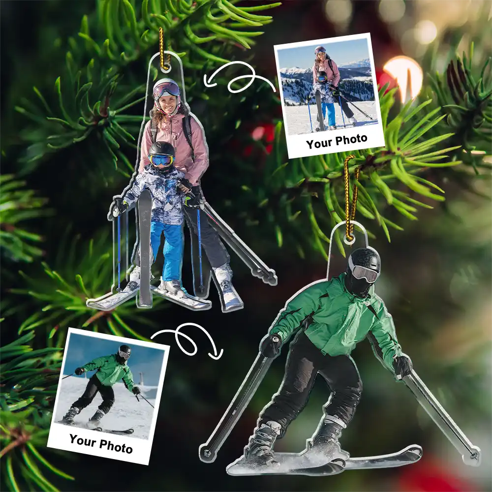 Custom Photo Skiing Lovers Family - Personalized Acrylic Photo Ornament