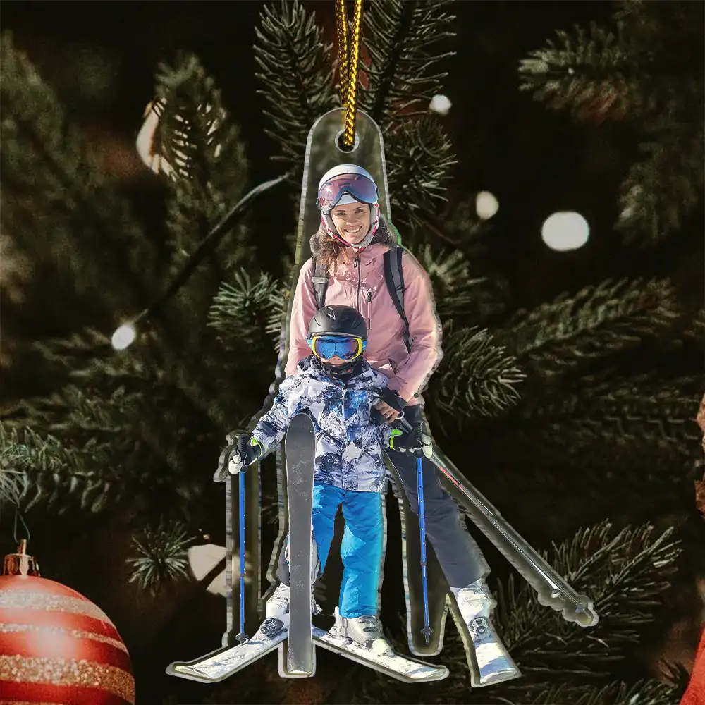 Gift For Yourself,Gift For Women,Gift For Men,Happy,Christmas,Custom Photo,Photo Hobby Ornament - Custom Photo Skiing Lovers Family - Personalized Acrylic Photo Ornament
