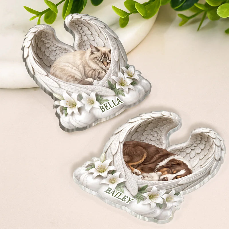 Art Design,Sentimental,Pet Lovers,Photo - Sleeping Dog Cat Baby - Custom Photo Sleeping Angel Dog Cat Angel Wings Memorial - Personalized Acrylic Magnet