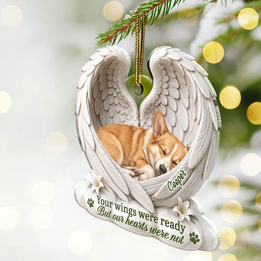 Art Design,Sentimental,Christmas,Pet Lovers,Memorial,Photo - Sleeping Dog Cat Baby - Custom Photo Sleeping Angel Your Wings Were Ready But Our Hearts Were Not - Personalized Custom Shaped Acrylic Ornament