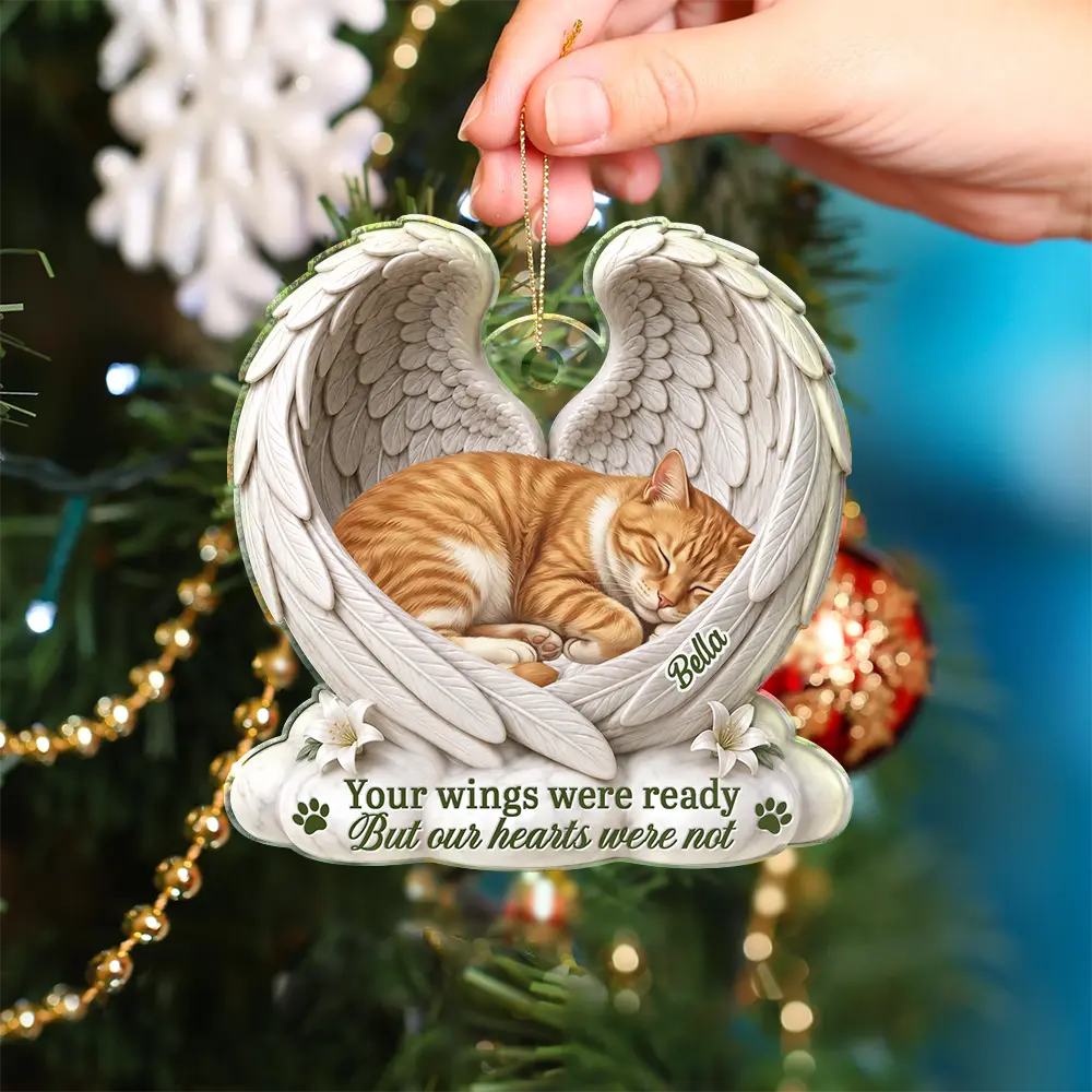 Art Design,Sentimental,Christmas,Pet Lovers,Memorial,Photo - Sleeping Dog Cat Baby - Custom Photo Sleeping Angel Your Wings Were Ready But Our Hearts Were Not - Personalized Custom Shaped Acrylic Ornament