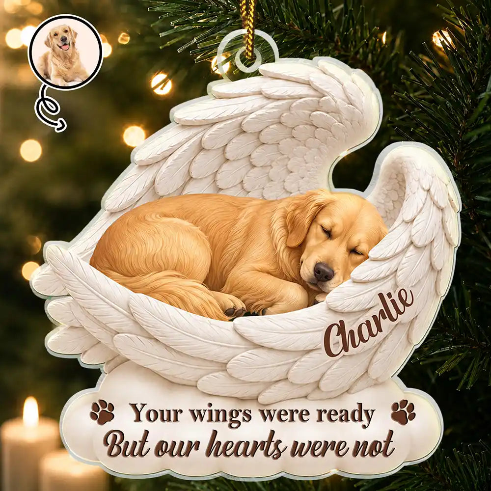 Custom Photo Sleeping Angel Your Wings Were Ready But Our Hearts Were Not - Personalized Custom Shaped Acrylic Ornament