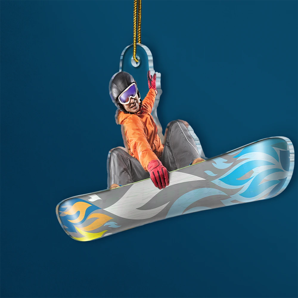 Gift For Yourself,Gift For Women,Gift For Men,Happy,Christmas,Custom Photo,Photo Hobby Ornament - Custom Photo Snowboarding Lovers - Personalized Acrylic Photo Ornament