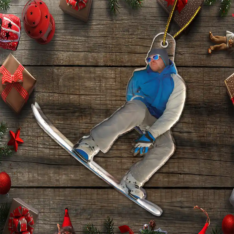 Gift For Yourself,Gift For Women,Gift For Men,Happy,Christmas,Custom Photo,Photo Hobby Ornament - Custom Photo Snowboarding Lovers - Personalized Acrylic Photo Ornament