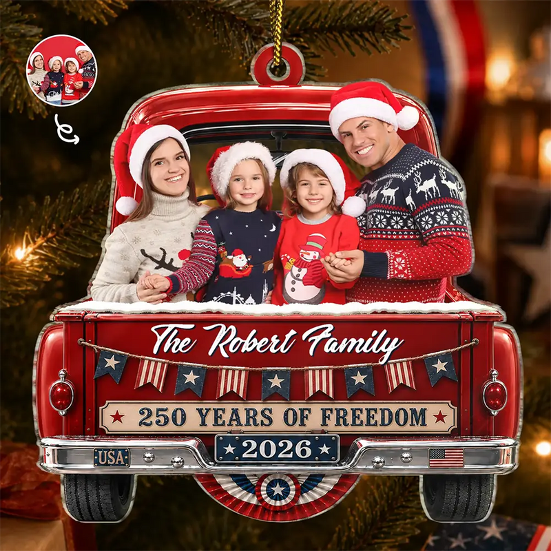 Independence Day,America 250th,Christmas,Proud,Custom Photo,Family,Remove BG Photo - Custom Photo Snowman 250 Years Of Freedom - Personalized Custom Shaped Acrylic Ornament