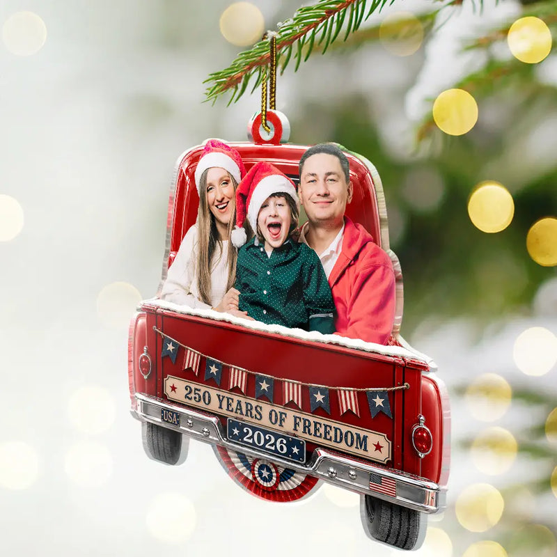 Independence Day,America 250th,Christmas,Proud,Custom Photo,Family,Remove BG Photo - Custom Photo Snowman 250 Years Of Freedom - Personalized Custom Shaped Acrylic Ornament