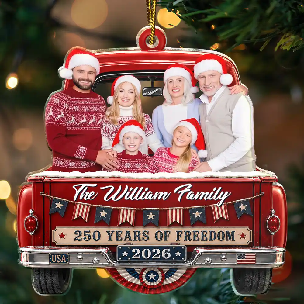 Independence Day,America 250th,Christmas,Proud,Custom Photo,Family,Remove BG Photo - Custom Photo Snowman 250 Years Of Freedom - Personalized Custom Shaped Acrylic Ornament