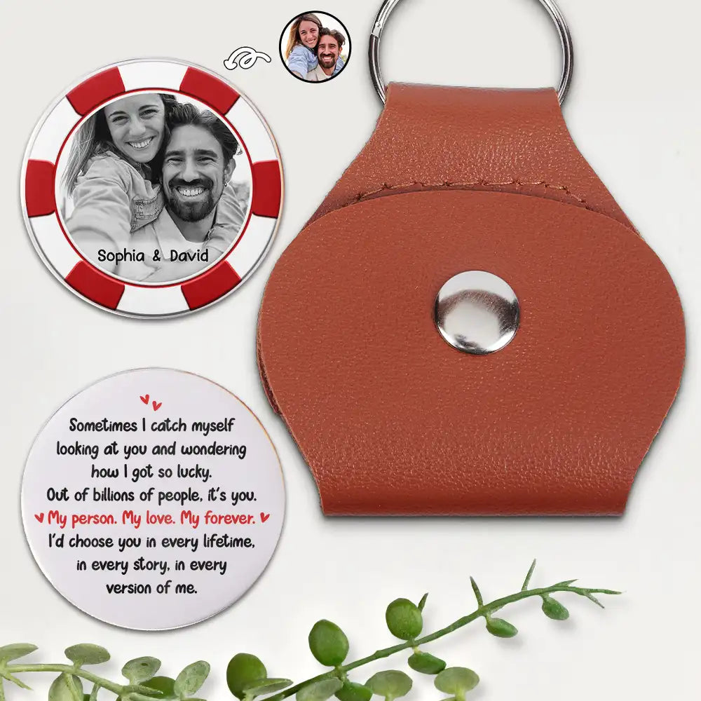 Custom Photo Sometimes I Catch Myself - Personalized Leather Pocket Hug
