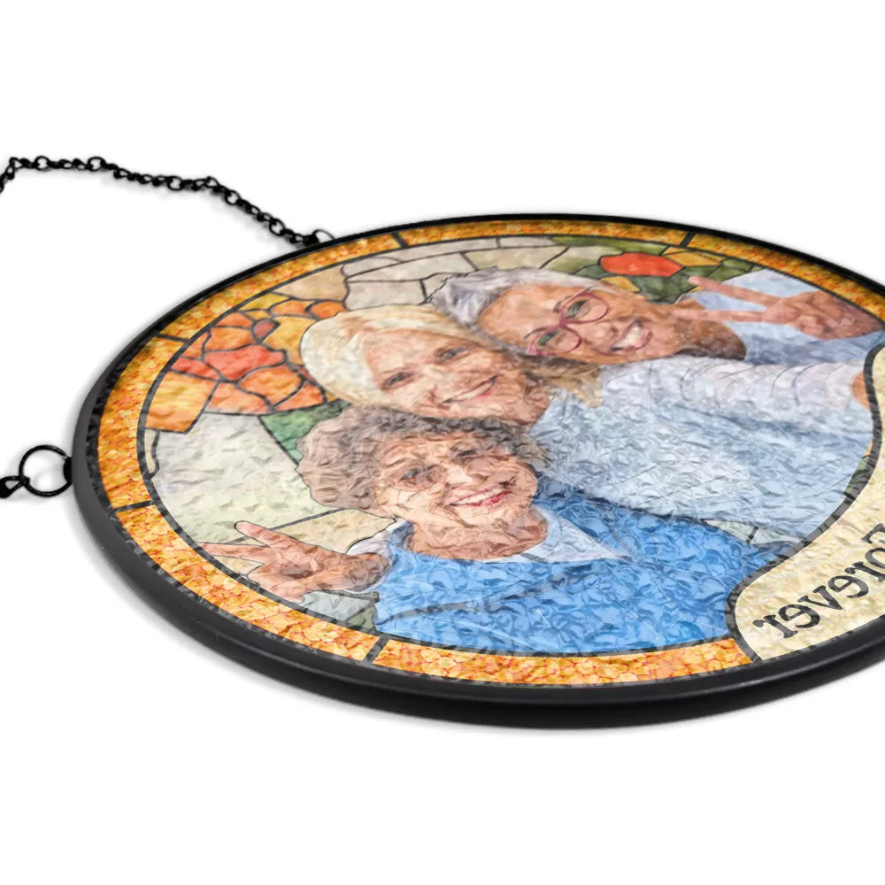 Art Design,Gift For Bestie,Christmas,Photo - Stained Glass,Happy - Custom Photo Stained Glass Besties Keepsake Best Friends Forever - Personalized Stained Glass Window Hanging Suncatcher