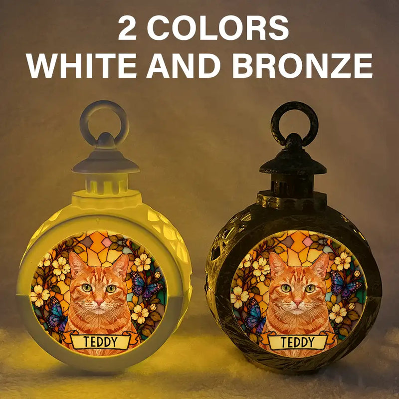 Art Design,Sentimental,Christmas,Pet Lovers,Memorial,Photo - Stained Glass - Custom Photo Stained Glass Memorial Dog Cat Portrait - Personalized Candlelight Lantern Ornament
