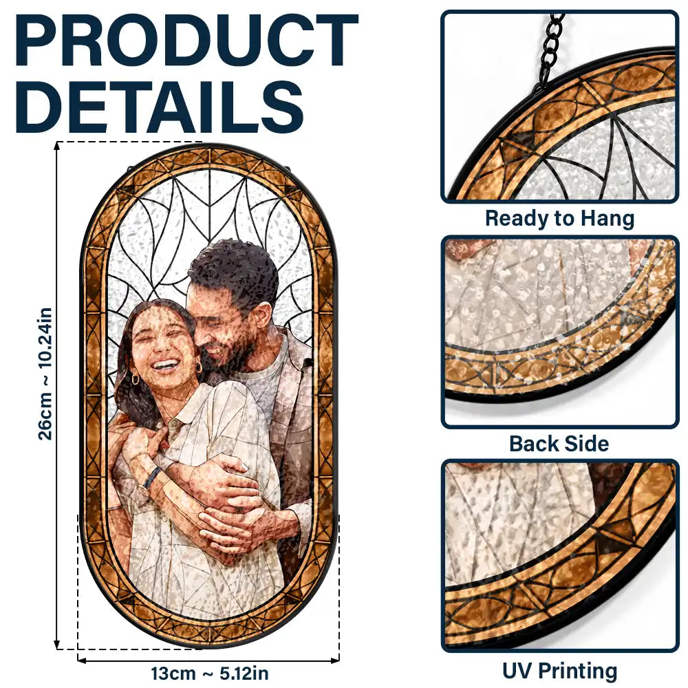 Gift For Couples,Old Couples,Love,LGBT,Gift For Wife,Gift For Boyfriend,Gift For Husband,Gift For Girlfriend - Custom Photo Stained Glass Portrait Couple Family - Personalized Rounded Rectangle Stained Glass Suncatcher