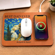 Gift For Father,Gift For Grandpa,Non-Eng,Photo - Starry Night,Proud - Custom Photo Starry Night Best Dad Papa Ever - Personalized Leather Charging Mat