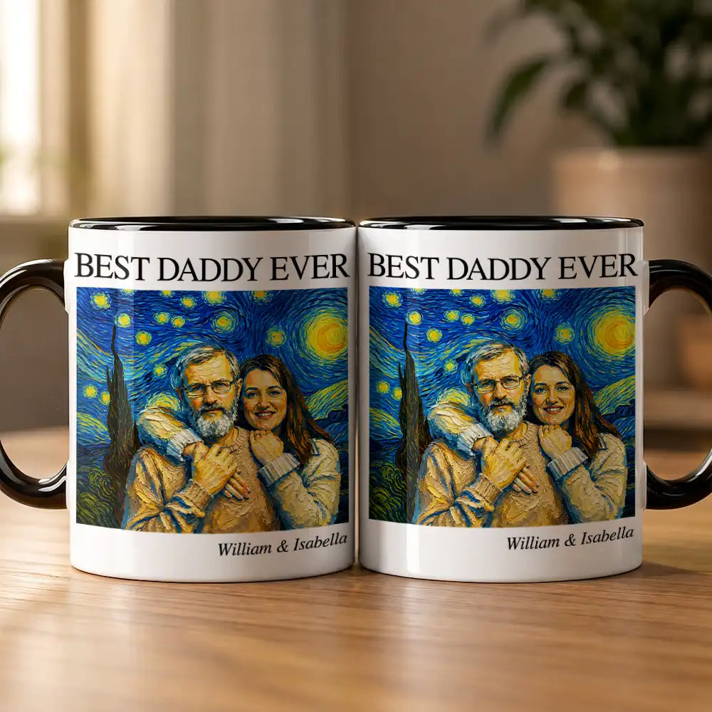 Gift For Father,Gift For Grandpa,Non-Eng,Photo - Starry Night,Proud - Custom Photo Starry Night Best Dad Papa Ever - Personalized Mug