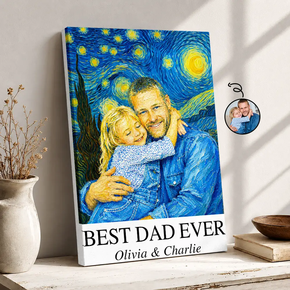 Gift For Father,Gift For Grandpa,Non-Eng,Photo - Starry Night,Proud - Custom Photo Starry Night Best Dad Papa Ever - Personalized Poster