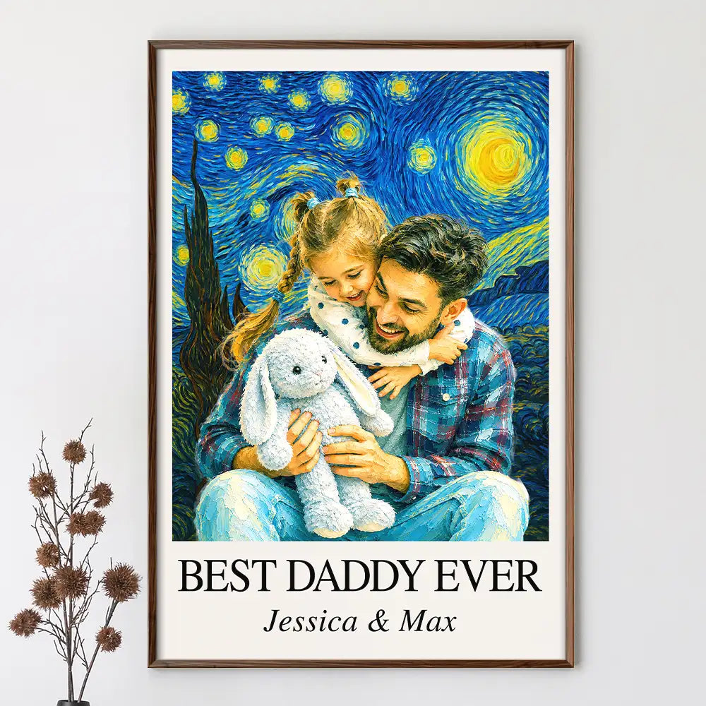 Gift For Father,Gift For Grandpa,Non-Eng,Photo - Starry Night,Proud - Custom Photo Starry Night Best Dad Papa Ever - Personalized Poster