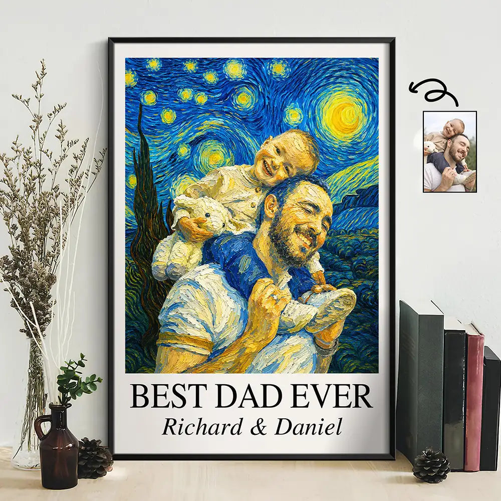 Gift For Father,Gift For Grandpa,Non-Eng,Photo - Starry Night,Proud - Custom Photo Starry Night Best Dad Papa Ever - Personalized Poster