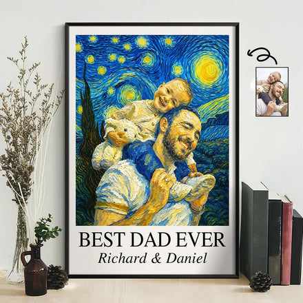 Custom Photo Starry Night Best Dad Papa Ever - Personalized Poster