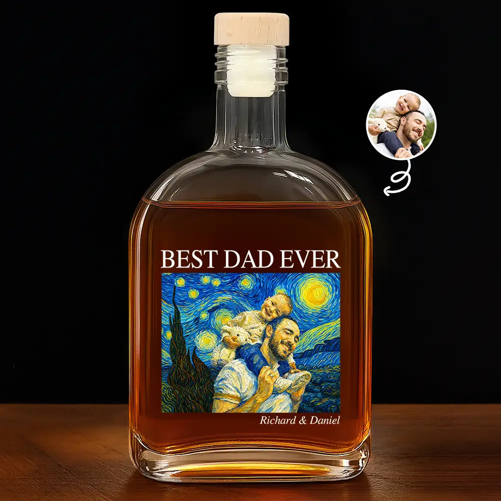 Custom Photo Starry Night Best Dad Papa Ever - Personalized Whiskey Bottle