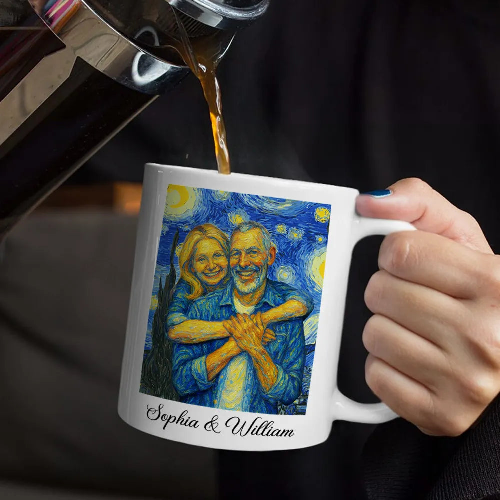 Gift For Couples,Gift For Wife,Gift For Husband,Gift For Boyfriend,Gift For Girlfriend,Funny,Old Couples - Custom Photo Starry Night Couple I Wish I Could Turn Back The Clock - Personalized Mug