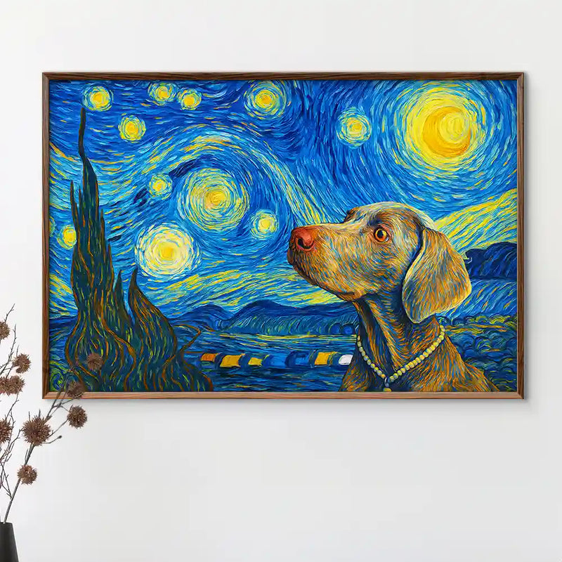 Happy,Dog Lovers,Pet Lovers,Cat Lovers - Custom Photo Starry Night Dog Cat Pet - Personalized Poster